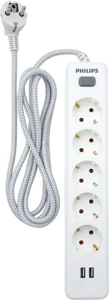 Multiprise de bureau Philips 5 prises et 2 USB pour poste informatique - 3