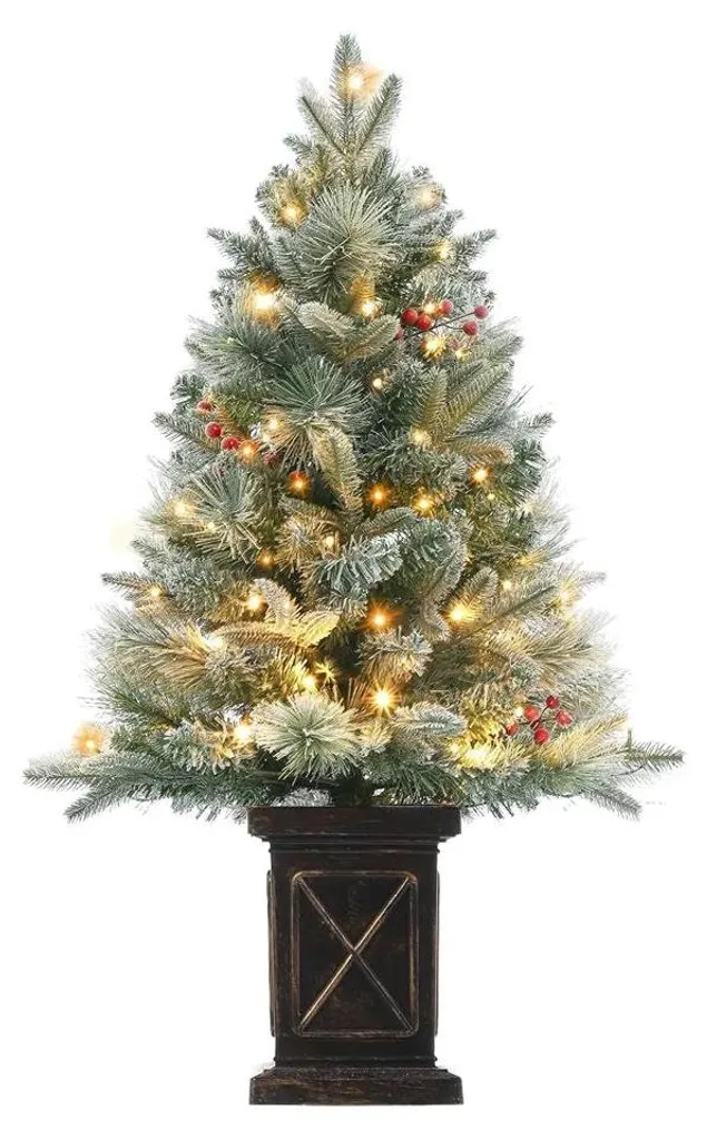 Petit sapin de Noël enneigé 91 cm - Décoration de table lumineuse LED