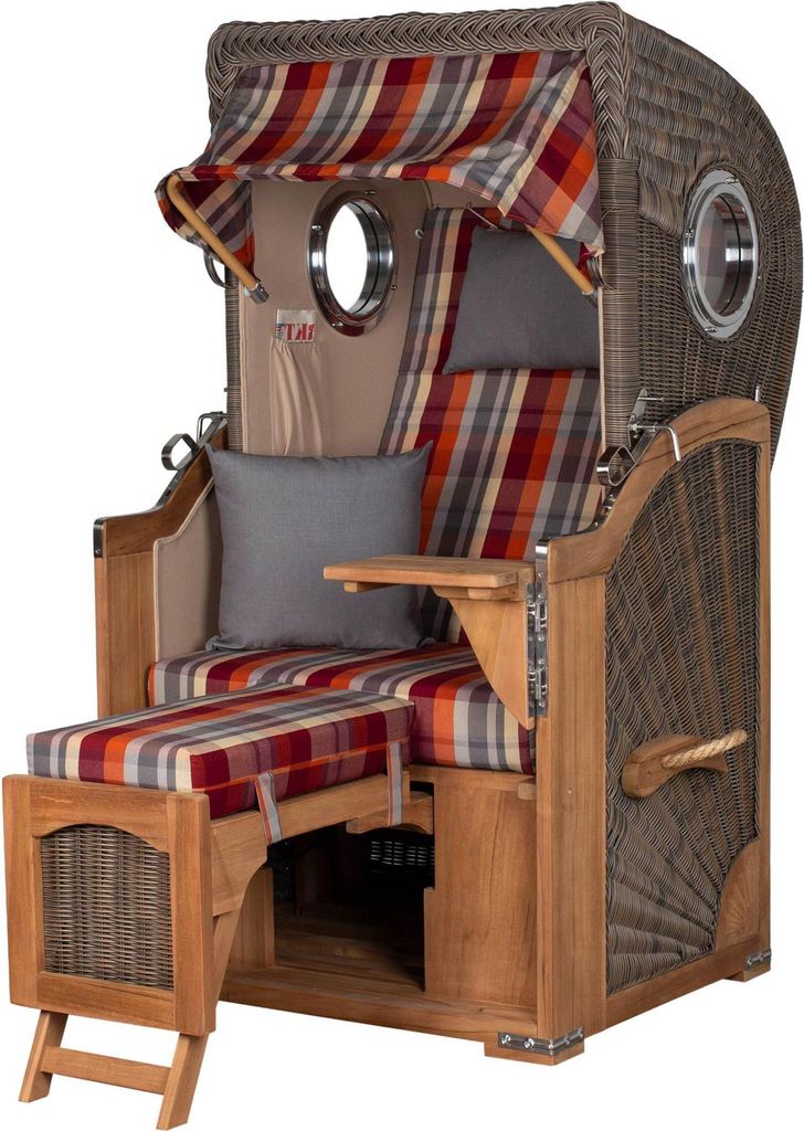 Strandkorb-Set - bene living - Ammersee Single Teak - PE grau - Modell 584 - inkl. Liftersystem