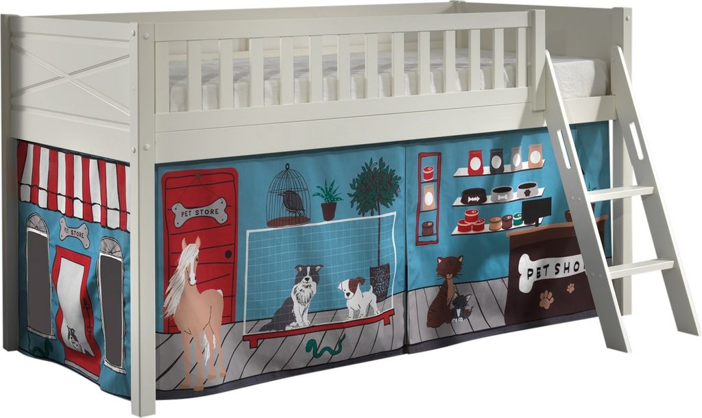 Spielbett >SCOTT< in Weiß Textilset Pet Shop - 207,6x114x134,7 (BxHxT)