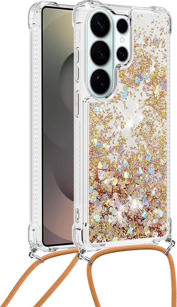 Samsung Galaxy S26 Ultra Hülle - Coverup Liquid Glitzer Back Cover mit Handykette - Gold