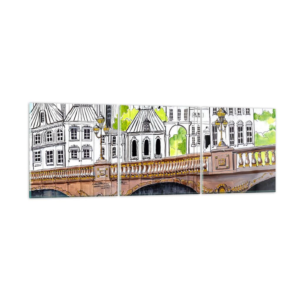 Bilder auf glas - Frankreich brücke zeichnung - 120x40cm - Glasbilder - Wandbilder - Kunstdruck - zum Aufhängen bereit - Wanddekoration aus Glas ...