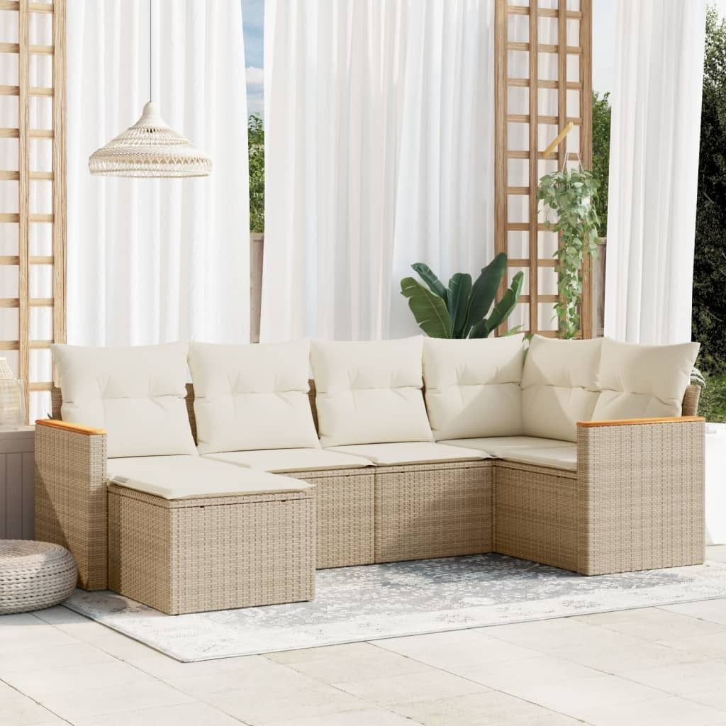 Maison Exclusive - 6-tlg. Garten-Sofagarnitur mit Kissen Beige Poly Rattan