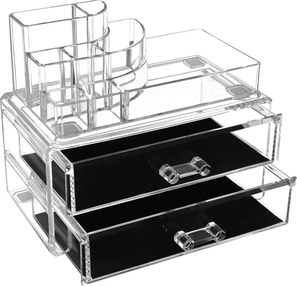 Petit organiseur de maquillage transparent pour coiffeuse et bureau