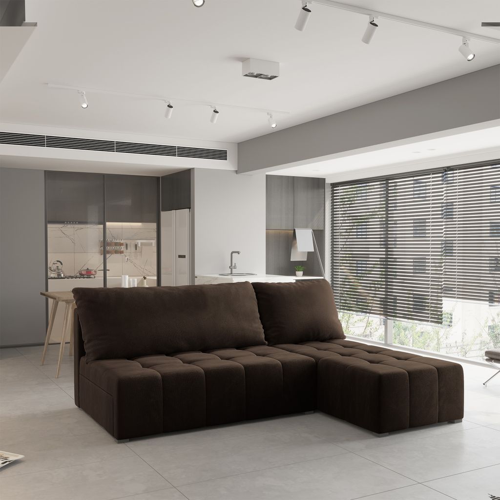 Masseno Ecksofa DOMIRA mit Schlaffunktion L-Form, Sofa mit Bettkasten, Wohnzimmersofa, Couch, Soffa, Bettsofa, Couchgarnitur- Braun, KRONOS 06