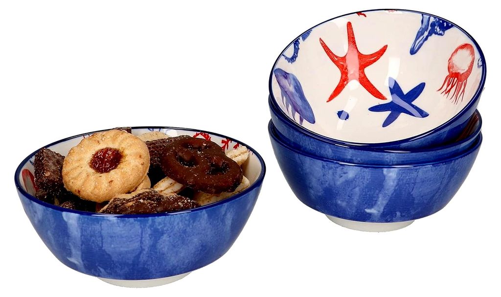 4-teiliges Set Seaside Schalen I Ø 14 cm I Seestern I Schälchen für Antipasti, Dips, Chips und mehr I Snack-Schüssel I Dessert-Bowl