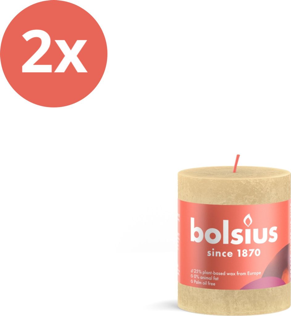 Bolsius - Rustikale Stumpenkerze - 80/68 - 1 Stück pro Packung - Haferbeige - Vorteilspack - 2 Stücke
