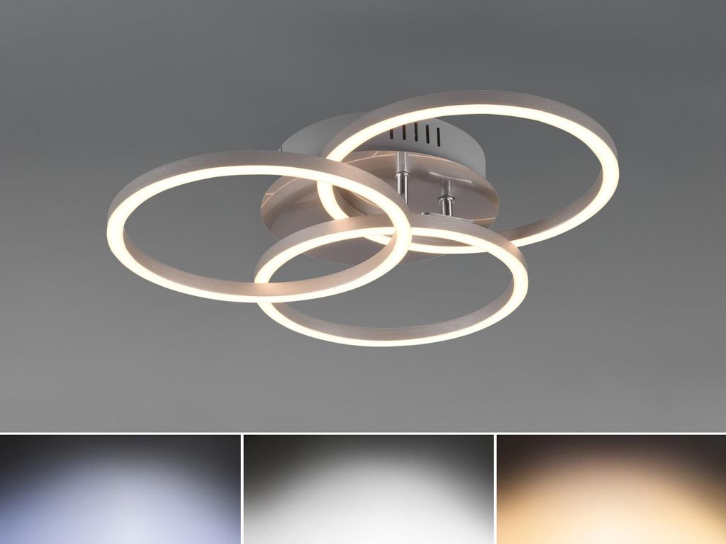 Trio LED Deckenleuchte Circle Nickel matt Ø43,5cm 27W 3200lm 2700K-6000K dimmbar Fernbedienung