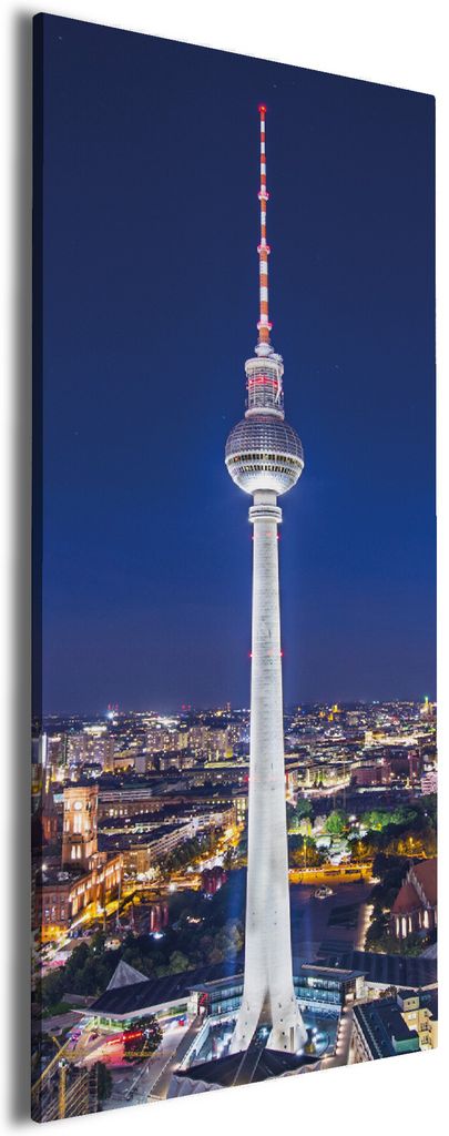 Wallario Premium Leinwandbild Fernsehturm Berlin bei Nacht in Größe 50 x 125 cm