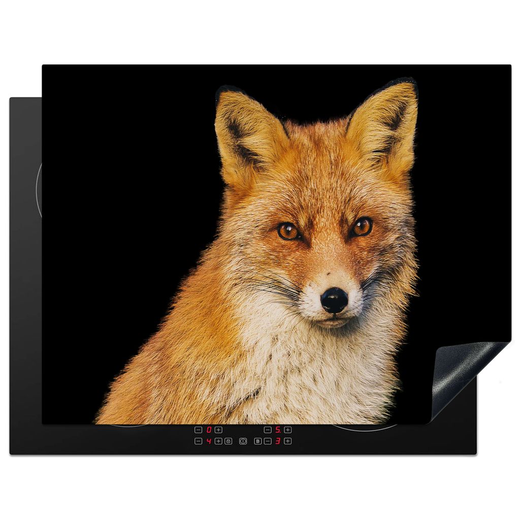 KitchenYeah Herdabdeckplatte Fuchs - Rot - Schwarz , 77x59cm, Küche Deko, Glaskeramikkochfeld Herdabdeckung, Abdeckplatte fùr Kochfeld