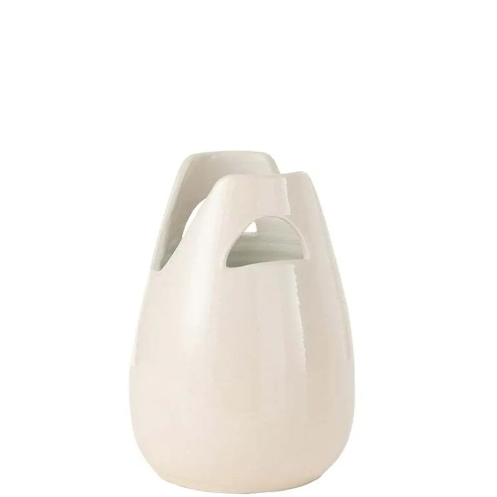 Petit Vase Design Blanc en Céramique J-Line à Anse pour Salon Moderne