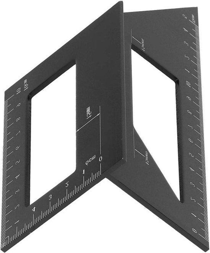 45-90-Grad-T-Hoekmeter Aluminium - 3D Verstekhoek-Meßinstrument für Holzbearbeitung (Schwarz) mit Extra-Funktionalität