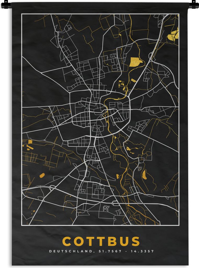 MuchoWow Wandteppich Wandbehang Cottbus - Gold - Karte - Stadtplan - Deutschland 90x135 cm Tapisserie Dekoration Wandtuch - Baumwolle - Wandskulptur
