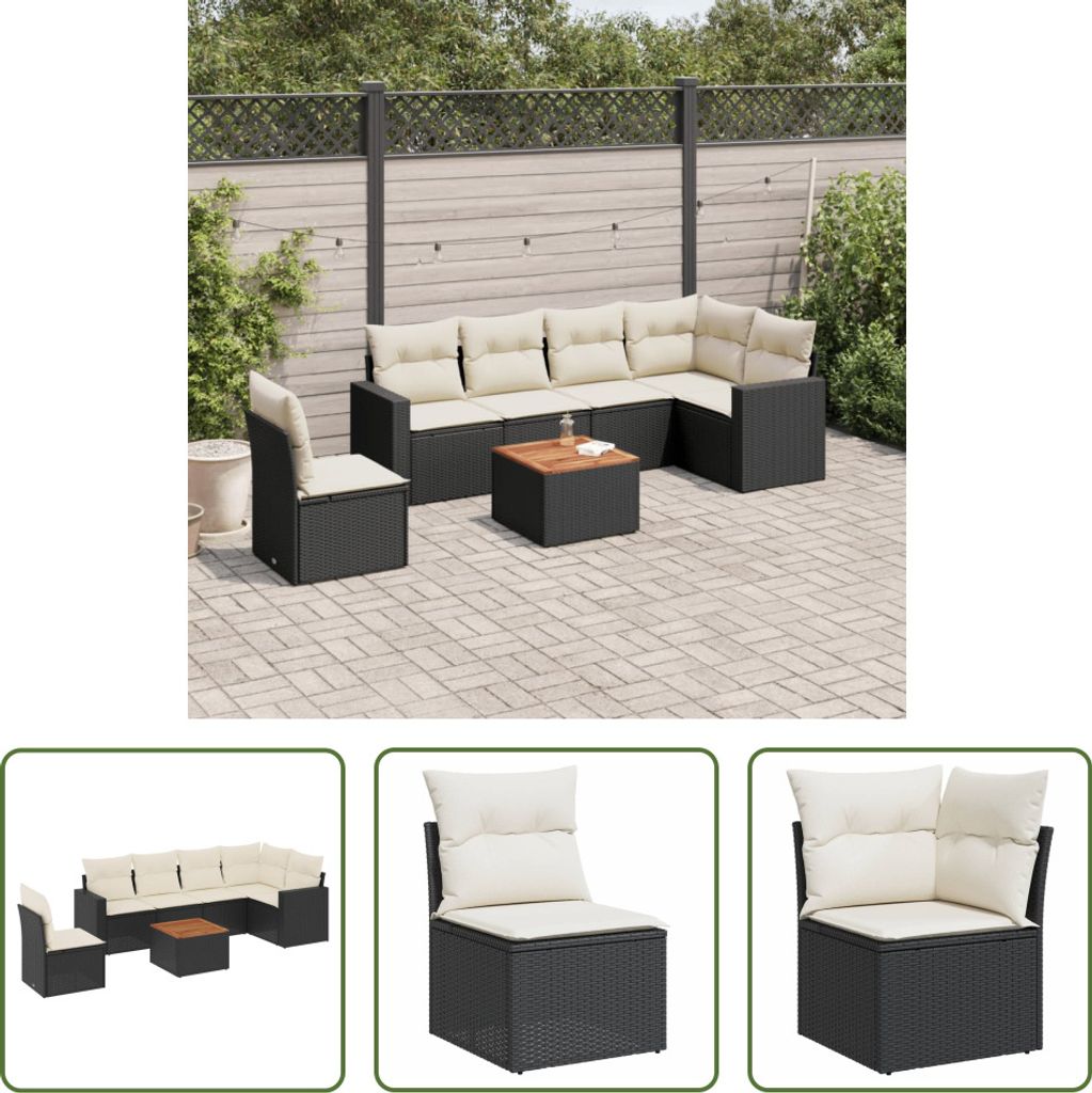 The Living Store 7-tlg. Garten-Sofagarnitur mit Kissen Schwarz Poly Rattan
