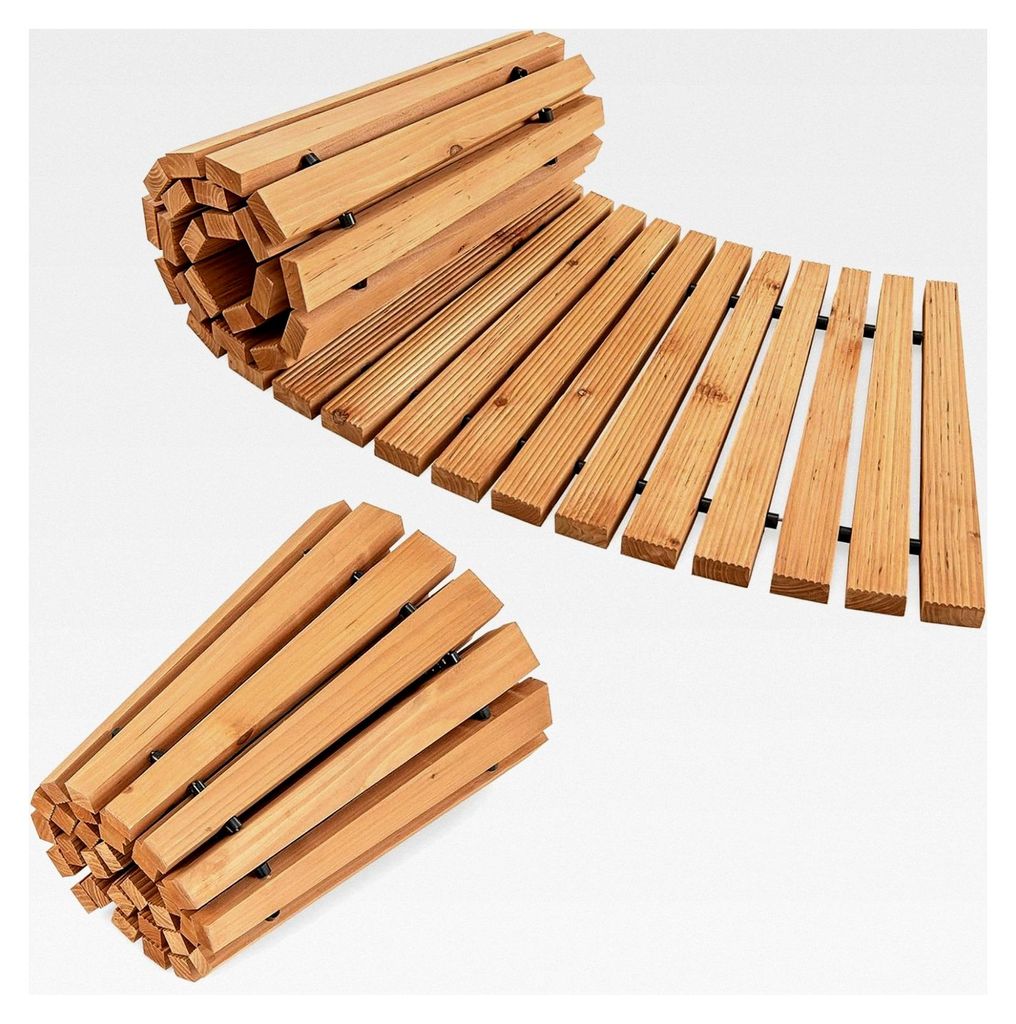 Ausrollbarer Gartenweg aus Holz, gebogener Holzweg für Garten, Rollweg mit Metalldraht und rutschfester Oberfläche, Holzsteg für Terrasse, Hinte...