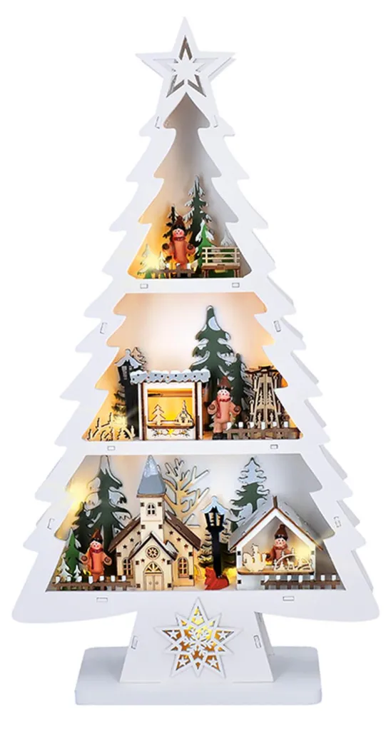 Sapin bois Solight 13 LED - Décoration de Noël autonome 53 cm naturel