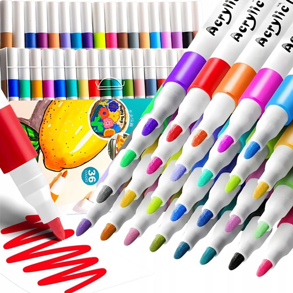 Creative Acrylmarker Set 36 Stück – Wasserfeste Stifte für Stein, Stoff & Holz – Hochpigmentierte Farben für Kunst, DIY & kreative Projekte