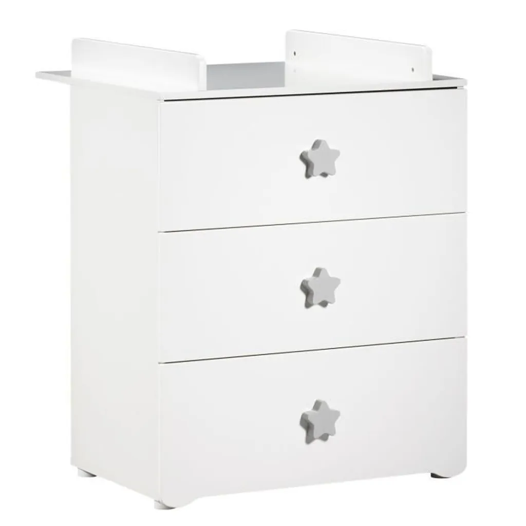 BABY PRICE Table à langer New Basic 3 tiroirs et boutons étoile gris