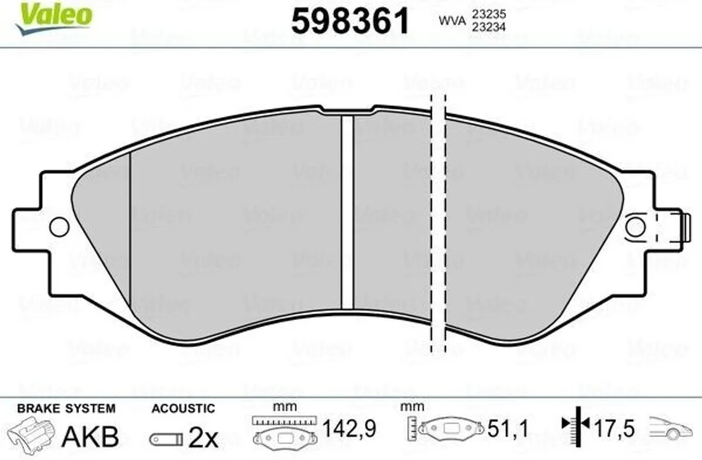 Valeo 598361 Plaquettes de frein avant OE 96253383 pour Chevrolet Epica