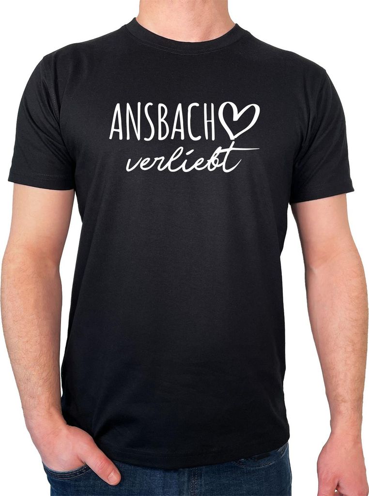 Huuraa Herren T-Shirt Ansbach verliebt 3XL Black Bio Baumwolle Fairtrade Herrenshirt Geschenkidee