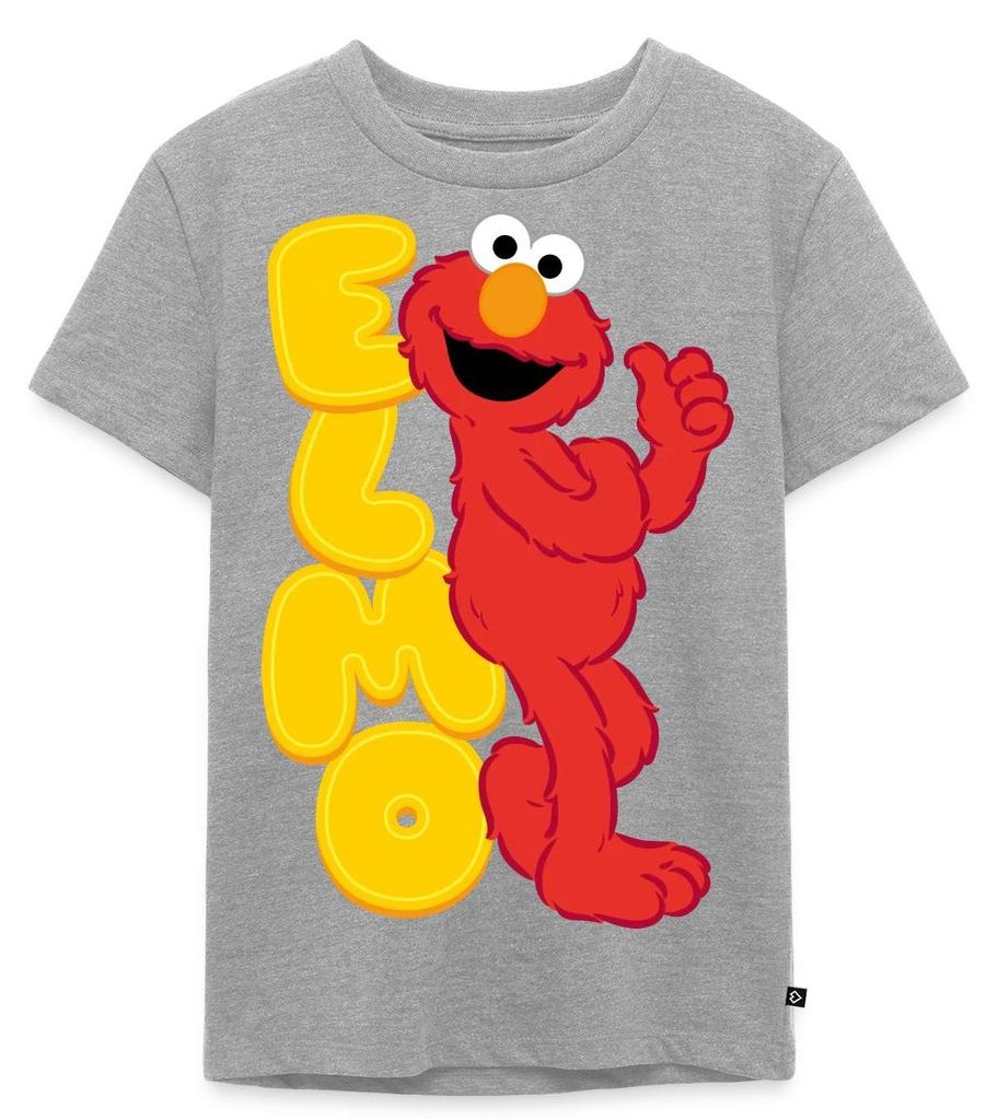 Spreadshirt Sesamstraße Elmo Mit Schriftzug Kinder Premium T-Shirt, 122/128 (6 Jahre), Grau meliert