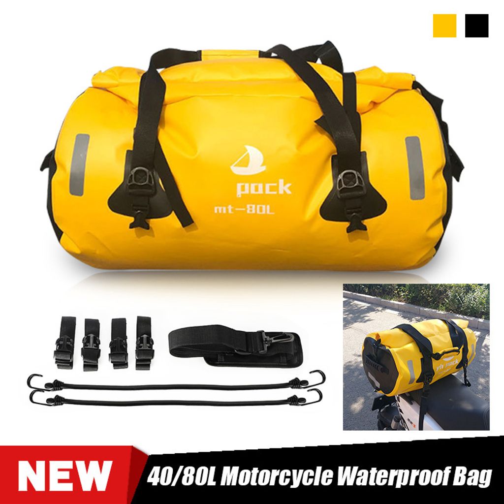 Camping Motorrad Tasche wasserdicht Reisetasche Sattelrolle Gepäck Tasche reflektierend schwarz 60L für Motorradfahren Reisen Outdoor Wandern Kayaking Radfahren