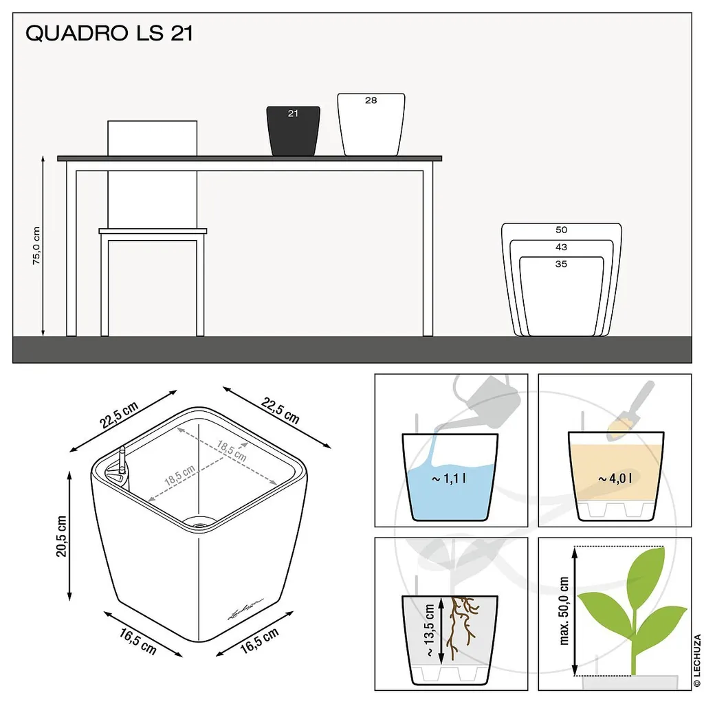 Bac à Fleurs Design pour Intérieur avec Réserve d'Eau Blanc Brillant