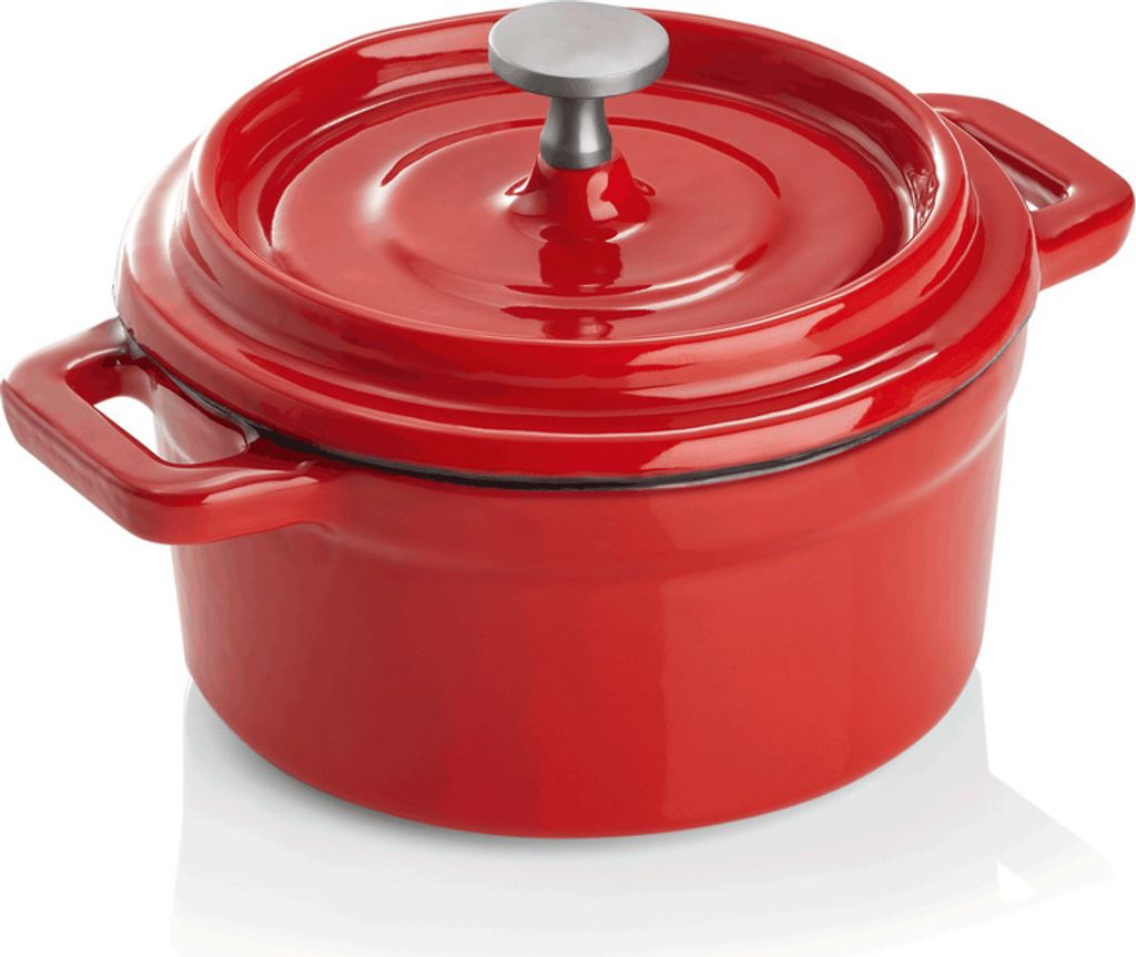 4x Cocotte rot Gusseisen ø 10 cm mit Deckel emailliert