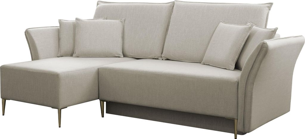 MIRJAN24 Ecksofa Bregi, Stilvoll Wohnzimmer Eckcouch mit Bettkasten und Schlaffunktion (Farbe: Terra 7, Füße: Gold)