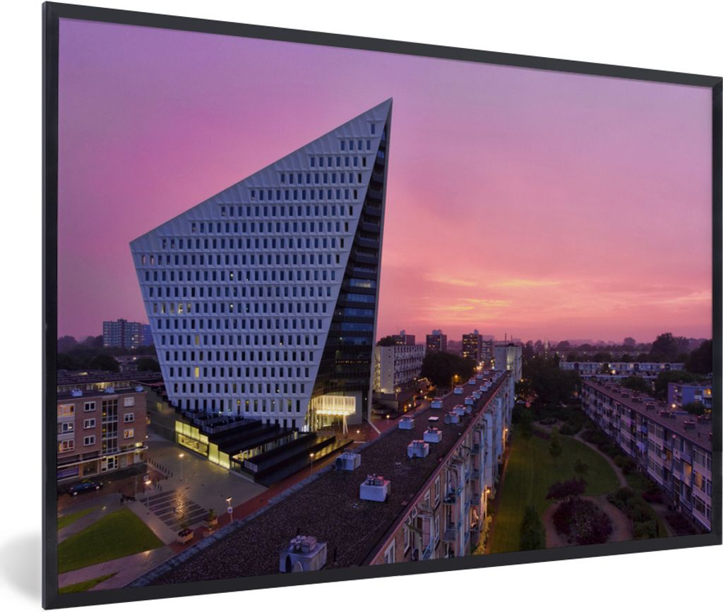 MuchoWow Gerahmtes Poster Den Haag - Skyline 90x60 cm - Poster mit Schwarzem Bilderrahmen Wandposter Rahmen Foto Bilder - Fotorahmen - Foto-Plakat