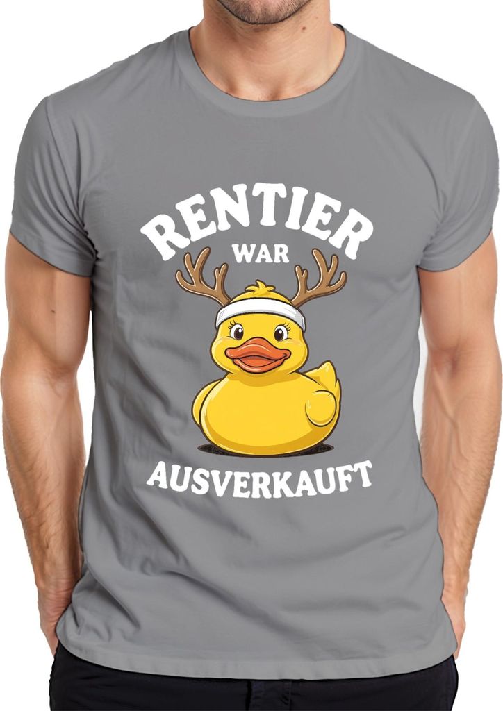 Rentier war t Weihnachten Gummiente Geschenk lustig Herren T-Shirt, Grau, XL