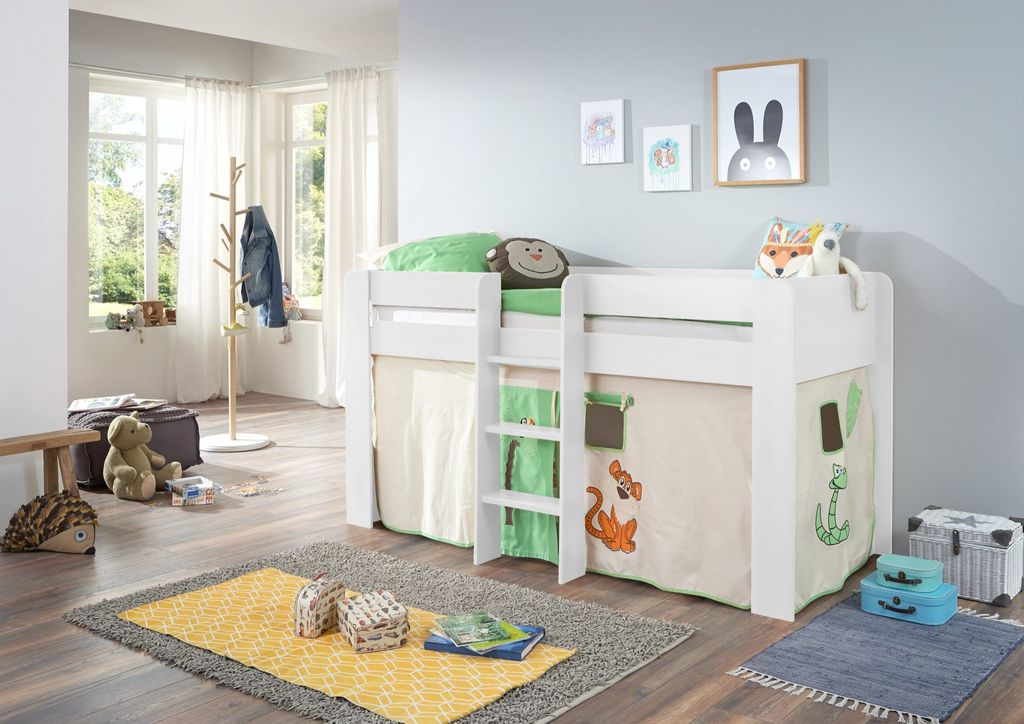 Relita Halbhochbett ANDI Liegefläche 90 x 20 cm Nachbildung natur inkl. Vorhang; BH1684117+TX5002074