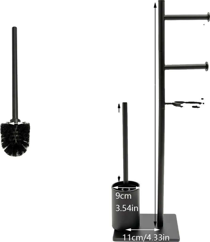 Porte-brosse de toilette noir et bambou au design vertical moderne
