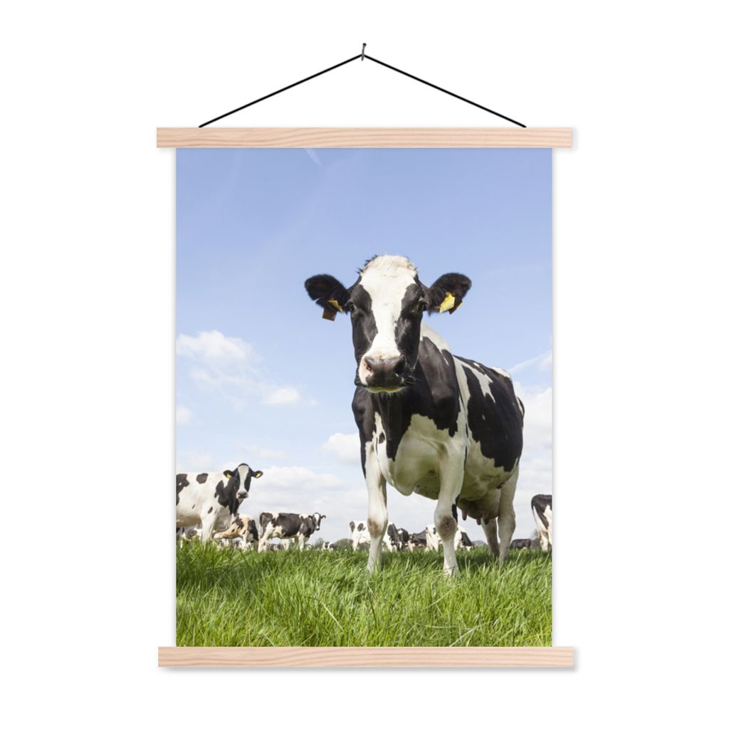 MuchoWow Textilposter Kühe - Gras - Tiere - Sonne - Bauernhof 60x80 cm mit holzfarbenen Rahmen - Wandbild