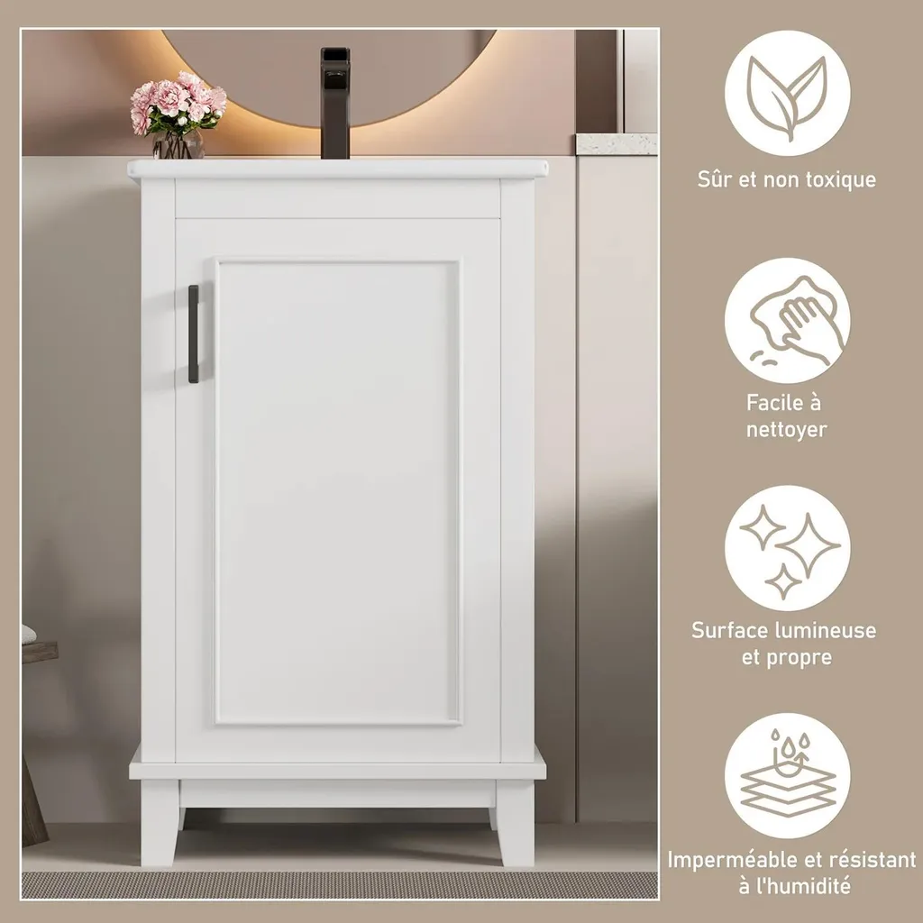 Meuble vasque en céramique blanche compact avec rangements modulables