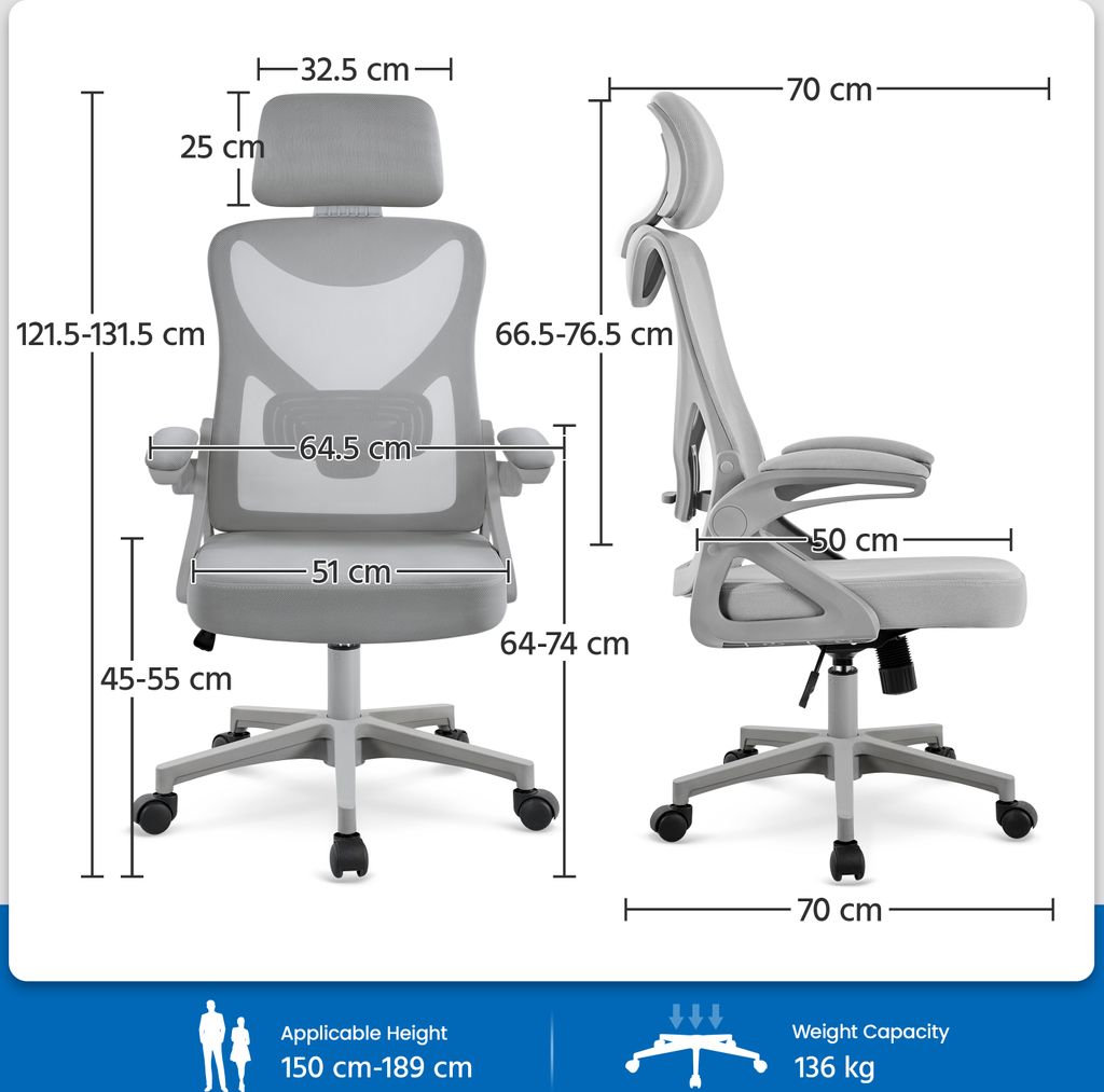 Yaheetech Bürostuhl Ergonomisch, Schreibtischstuhl mit Produktbild 4