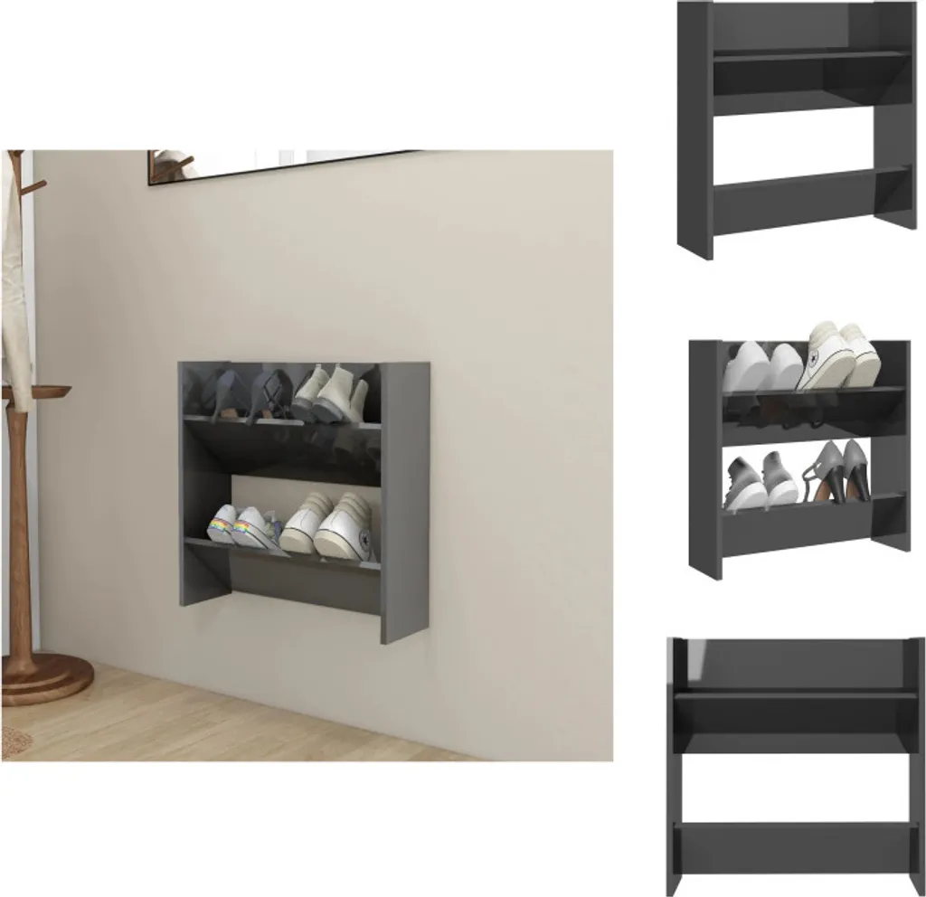 Rangement chaussures mural gain de place gris brillant pour entrée