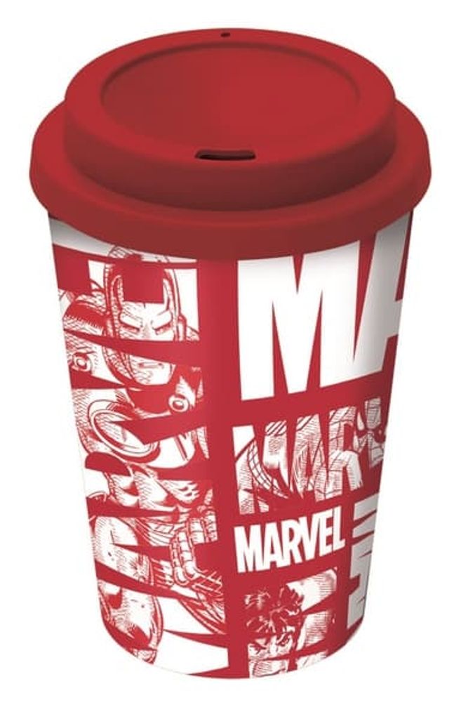 Marvel Kaffeebecher Reisetasse 390 ml mit Iron Man, Hulk & Helden-Skizzen