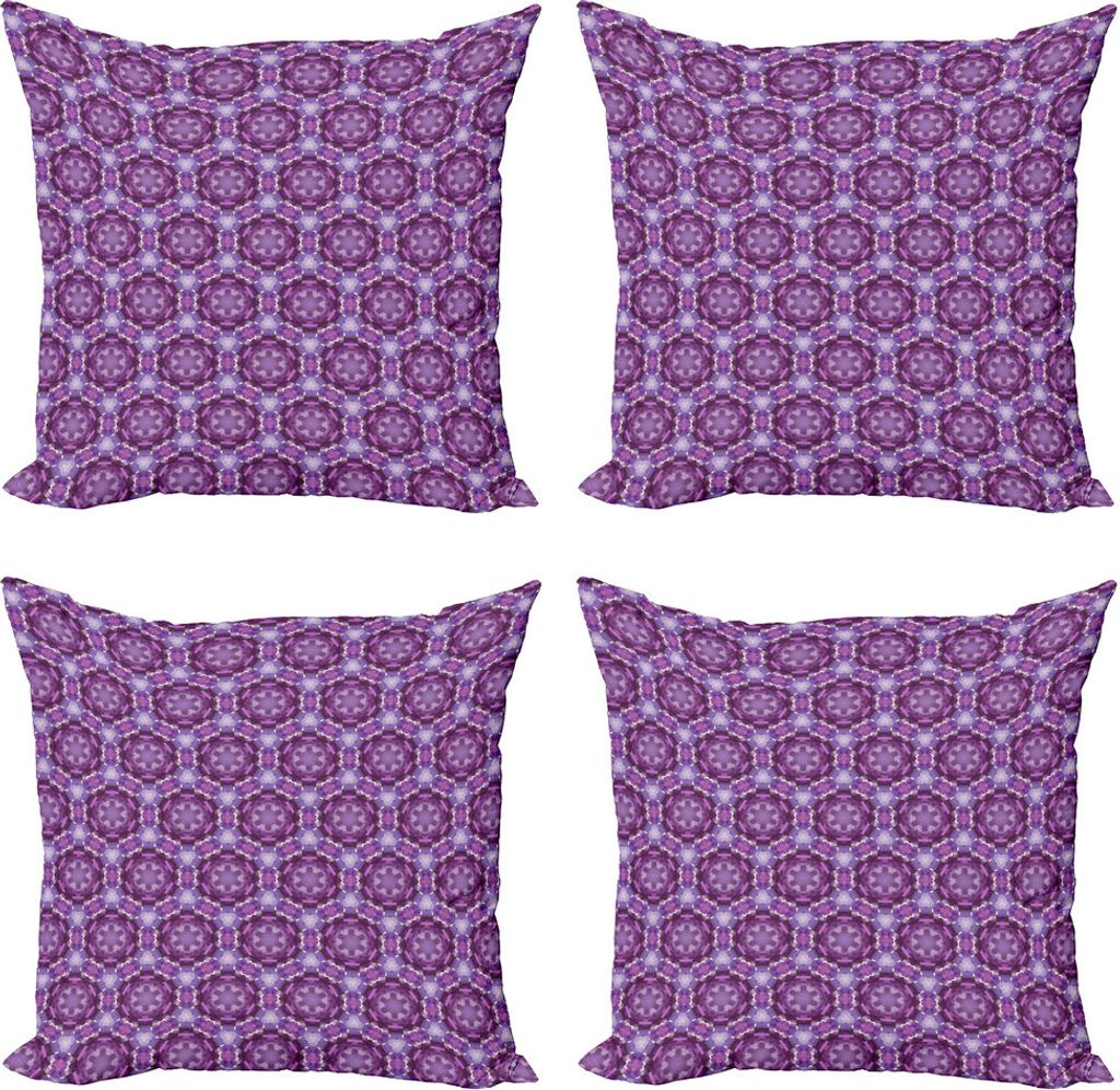 ABAKUHAUS Mauve Kissenbezug Set (4 Stück), Fractal Primitive Mosaik, Moderner Doppelseitiger Digitaldruck, 60 cm x 60 cm, Dark Purple und Violett