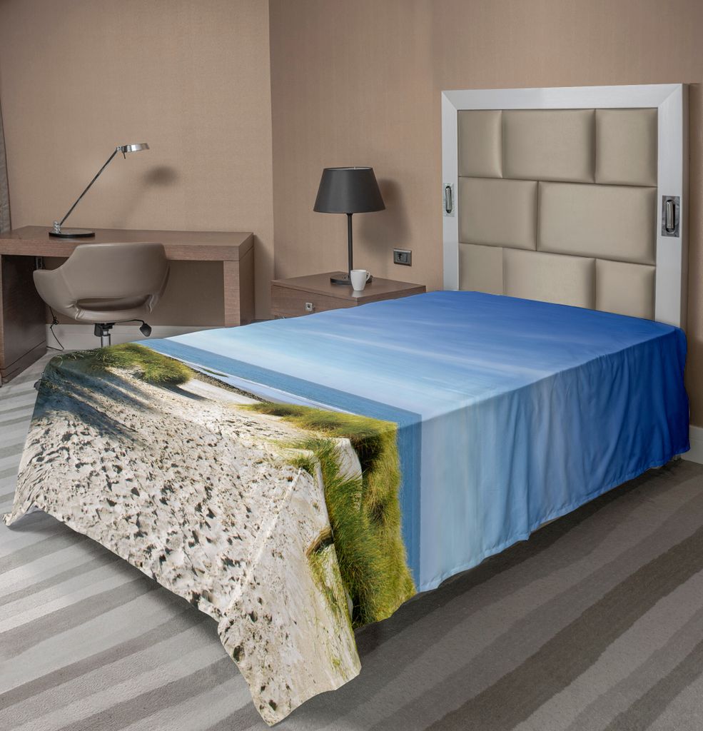 ABAKUHAUS Ozean Bettlaken, Weg zum Ozean Himmel Sandy Küste Shore Getaway entspannende Sommerzeit, weiches bequemes oberes Bettlaken für ein deko...