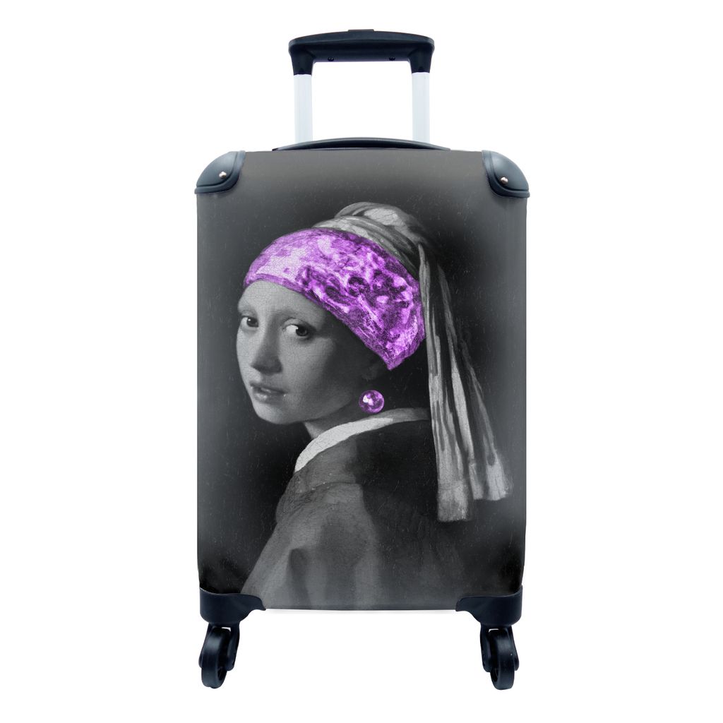 MuchoWow Koffer Handgepäck Trolley Rollkoffer Kleine Reisekoffer mit 4 Rollen - Das Mädchen mit dem Perlenohrring - Johannes Vermeer - Lila - C...