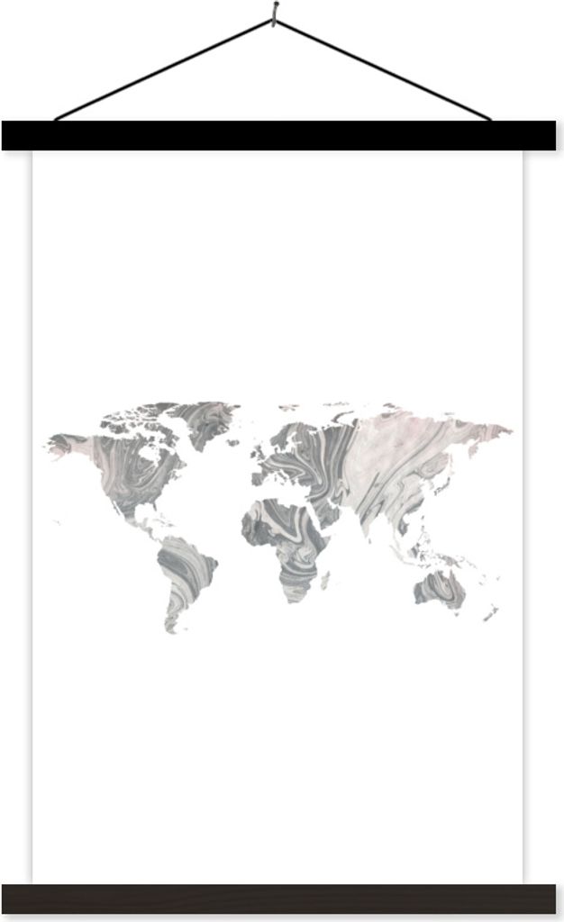 MuchoWow Textilposter Karte - Welt - Farbe - Marmor 60x90 cm mit schwarzem Rahmen - Poster Wohnzimmer