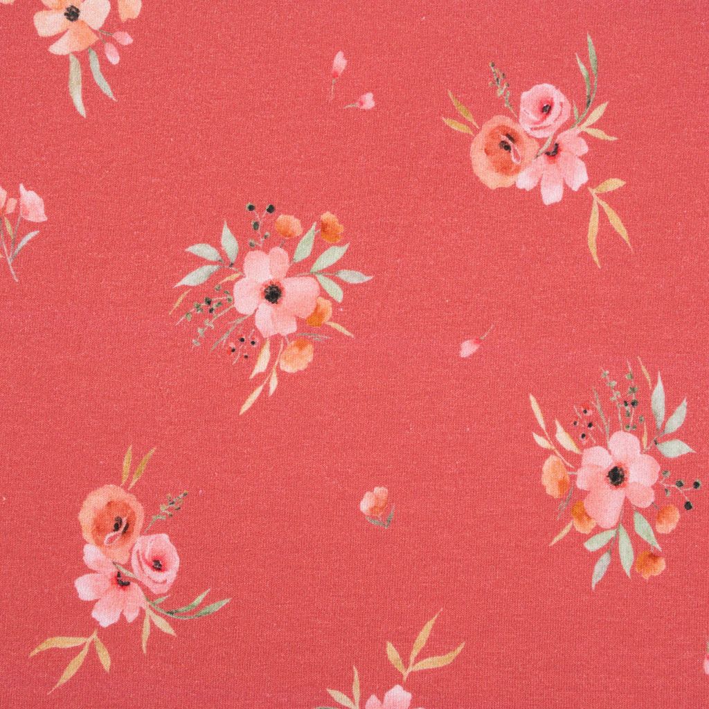 Baumwolljersey Stoff Meterware Digitaldruck Aquarell rosa grün 1,4m