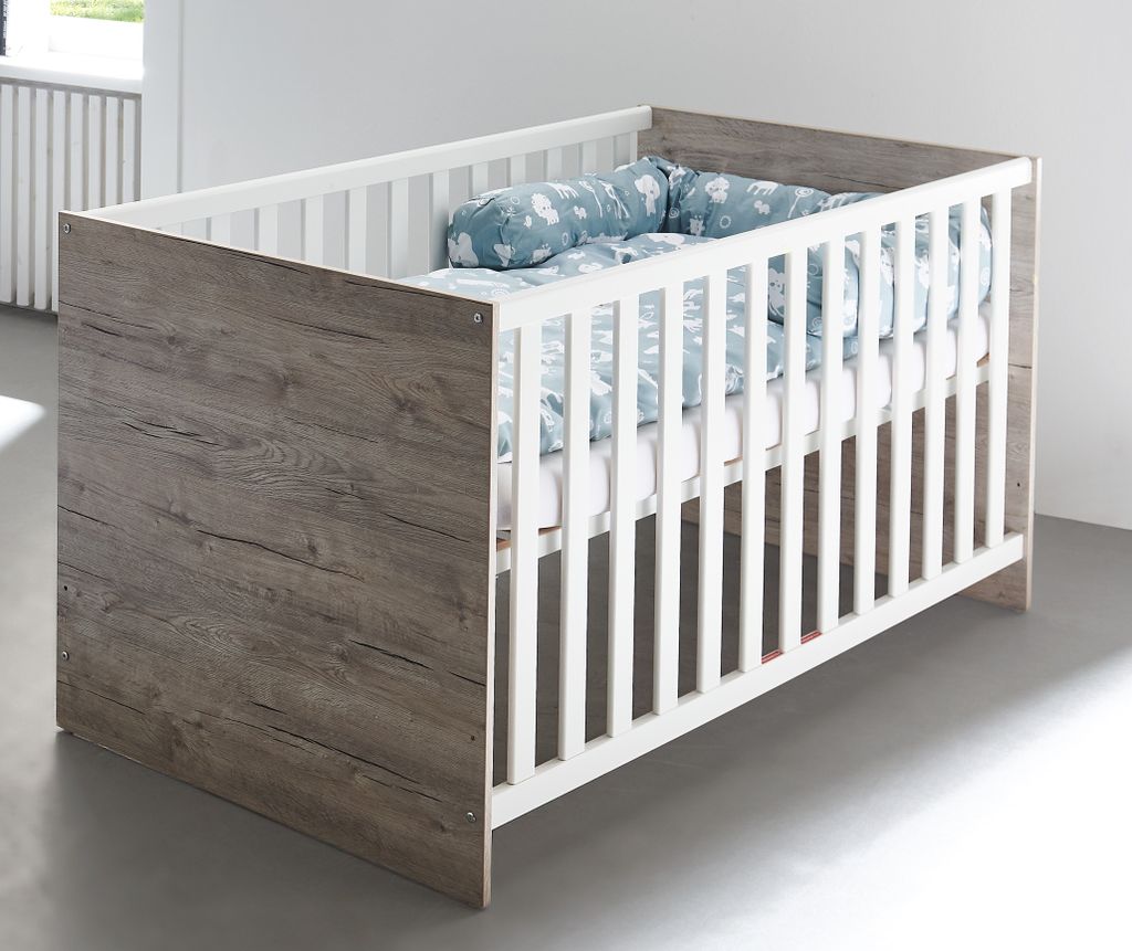 Babybett Bente 70 x 140 cm 4x höhenverstellbar Weiß / Eiche Sand