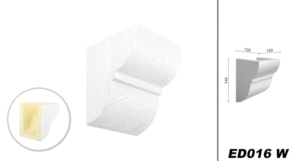 DECO WOOD Balkenkonsole modern aus Polyurethane, Dekokonsole, PolyurethanKonsole Holzoptik (weiß - 12x14cm) Zierkonsole Decke Wohnzimmer Wanddeko