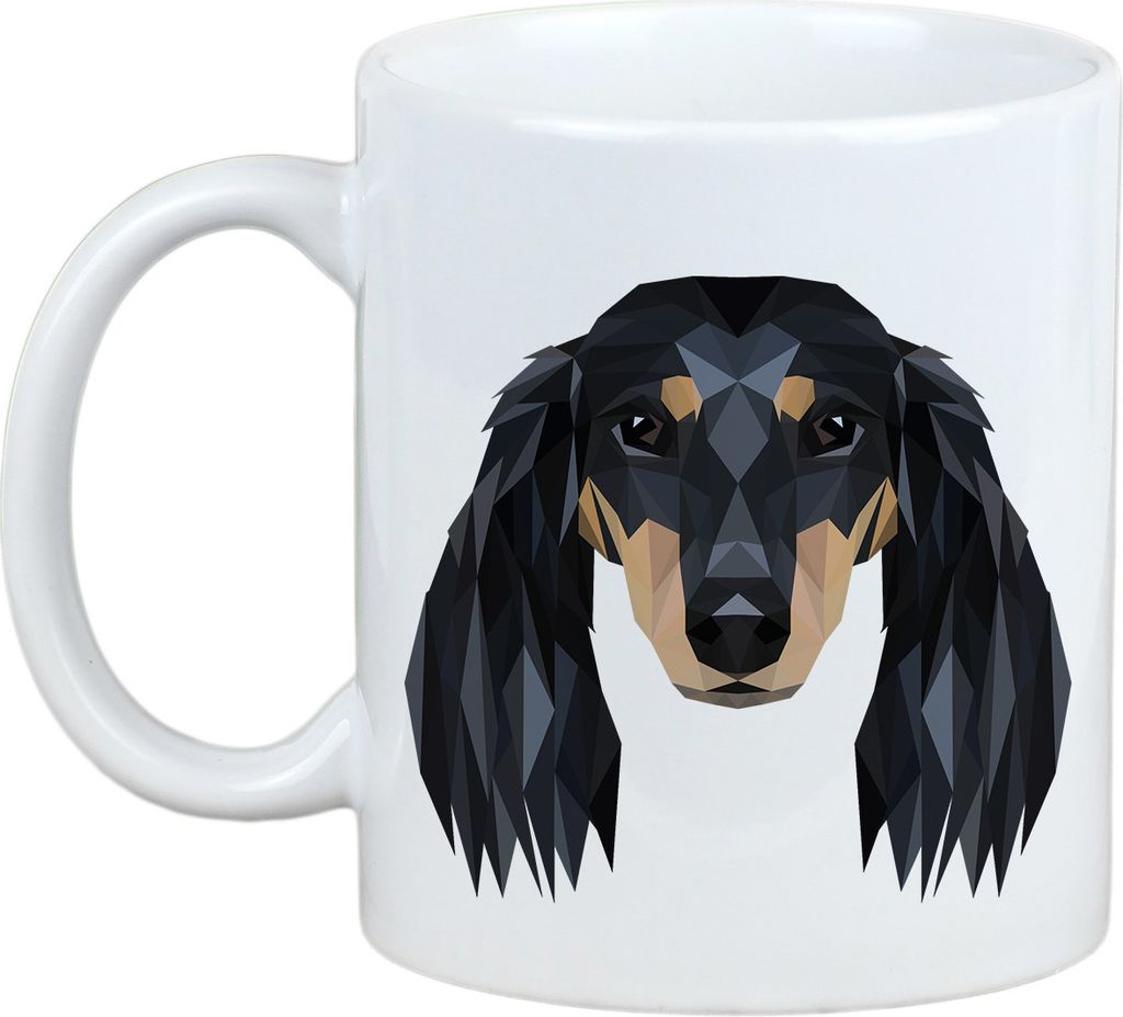 Dachshund Langhaar, Dackel, Teckel - Becher mit einem Bild und dem Schriftzug geometrischer Hund Art-Dog