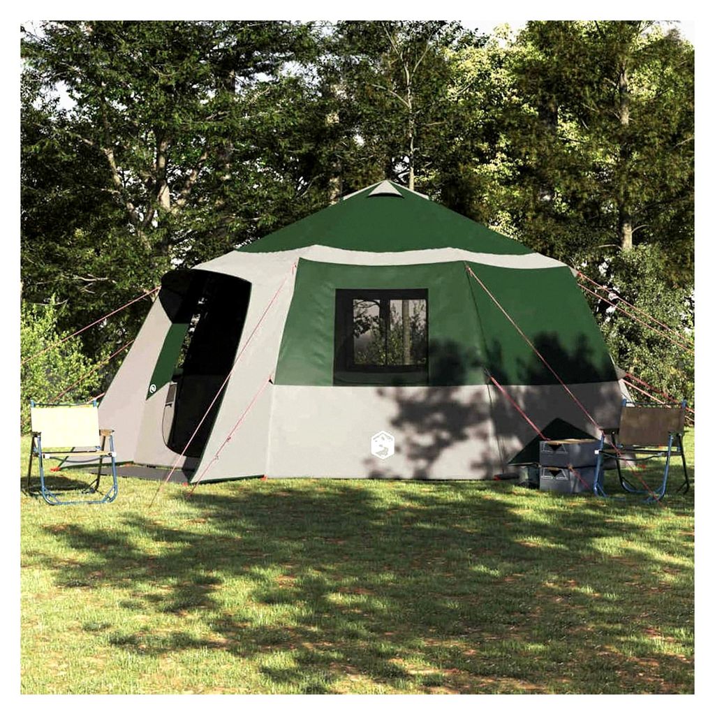 Hütten-Zelt mit Dach in Grün und Grau 500 x 500 x 294 cm, Campingzelt für Familien und Gruppen