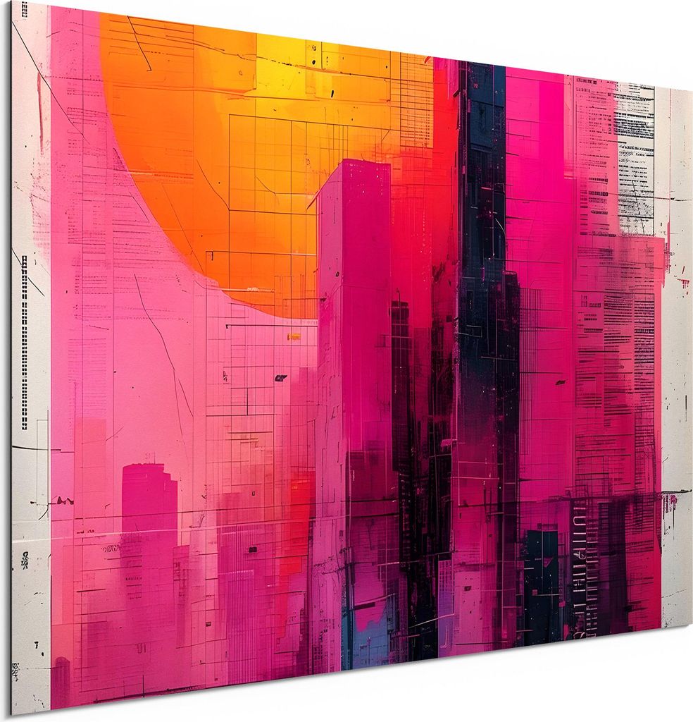 DEQORI Alu-Dibond Bild Weiß 60x40 cm 'Der Cyber Sunset' Wandbild Metall dünn Design