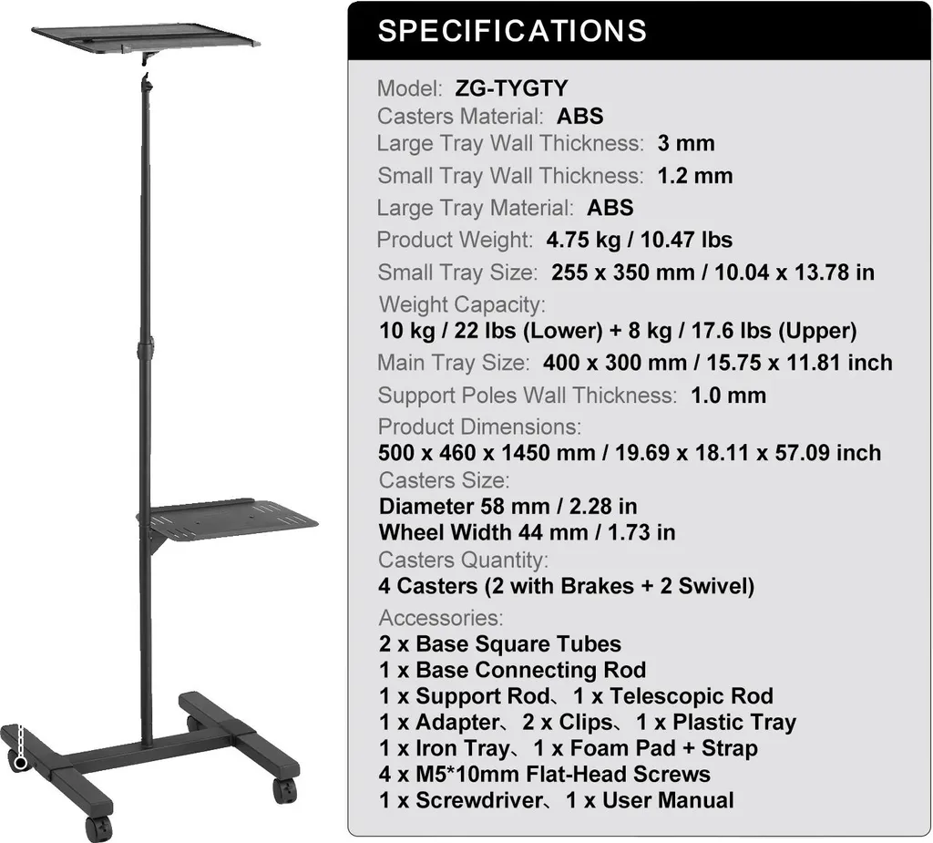 Support de projecteur pour bureau et home cinéma à double plateau amovible