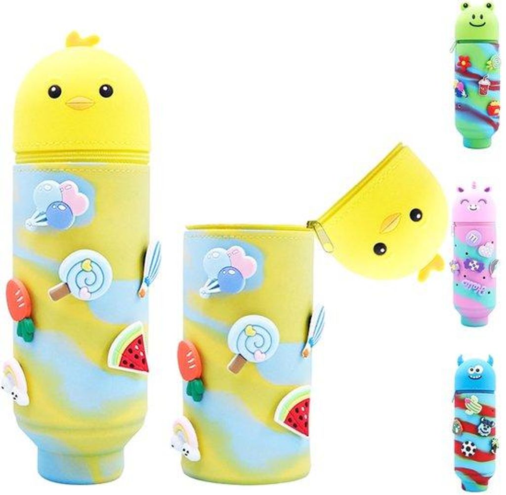 Silikon Etui für Mädchen und Teenager, 2-in-1, gelb, mit 6 Crocs-Emblemen, teleskopartig, für Schreibutensilien